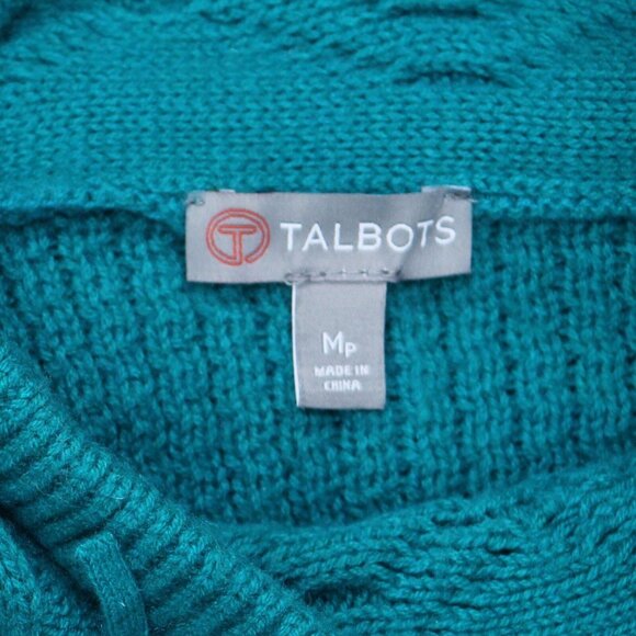 Talbots Womens Tie High Neck Lawbswool Textured Knit Sweater Green PM - Picture 3 of 5